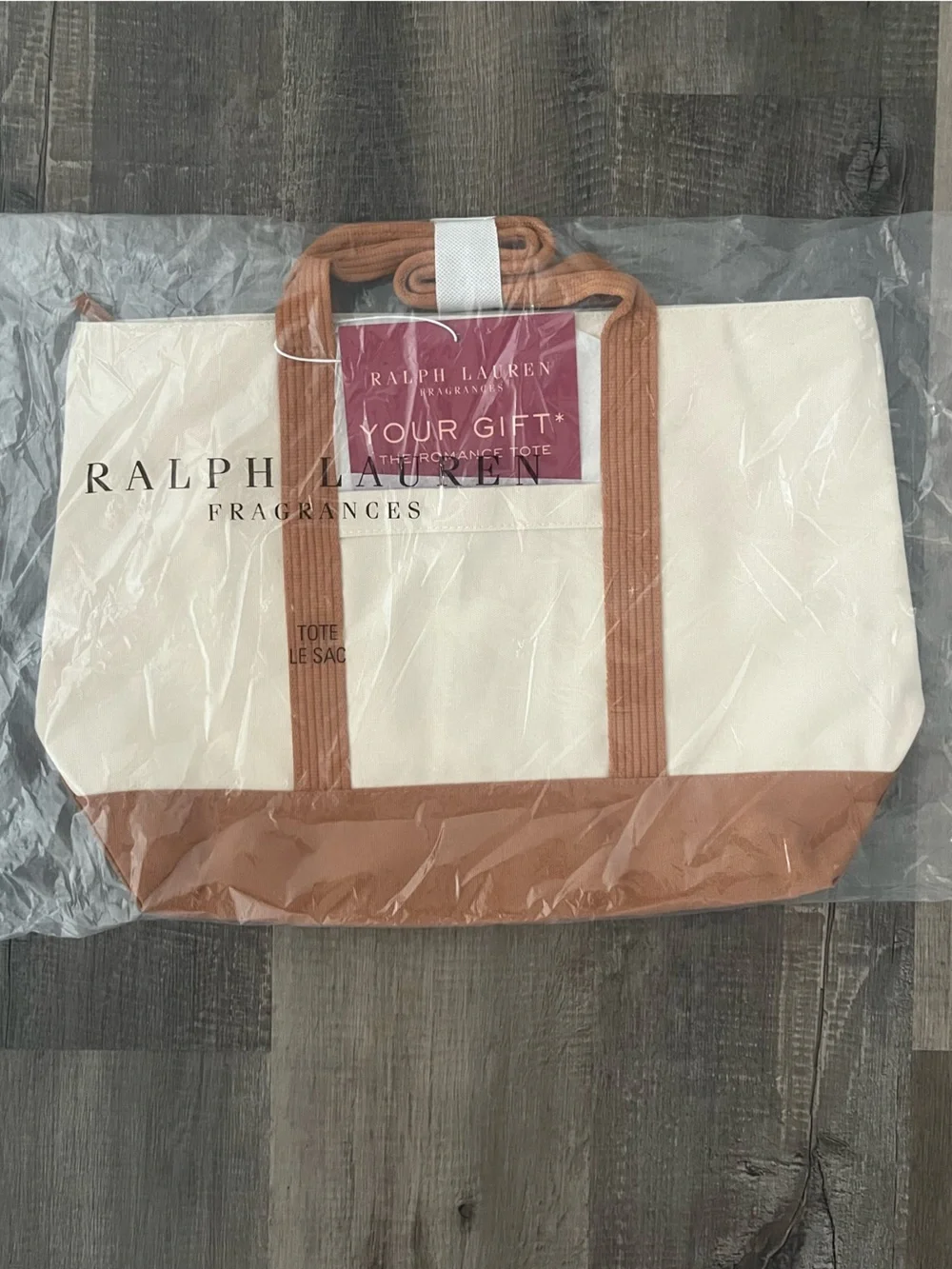 Authentic Ralph Lauren Cream Canvas Tote with Tan Accents